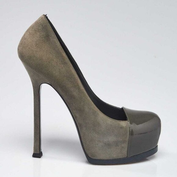 Yves Saint Laurent Grey Suede/Patent Leather Tribtoo Pumps Size 5.5/36 - Picture 4 of 5